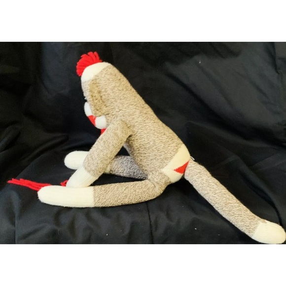 Brown Red Classic Sock Monkey Plush Stuffed Animal Long Hanging Knit White 19" - Picture 5 of 7